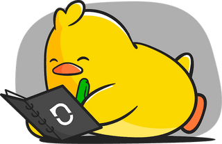 Ducky writing in a notebook with the Notesnook logo
